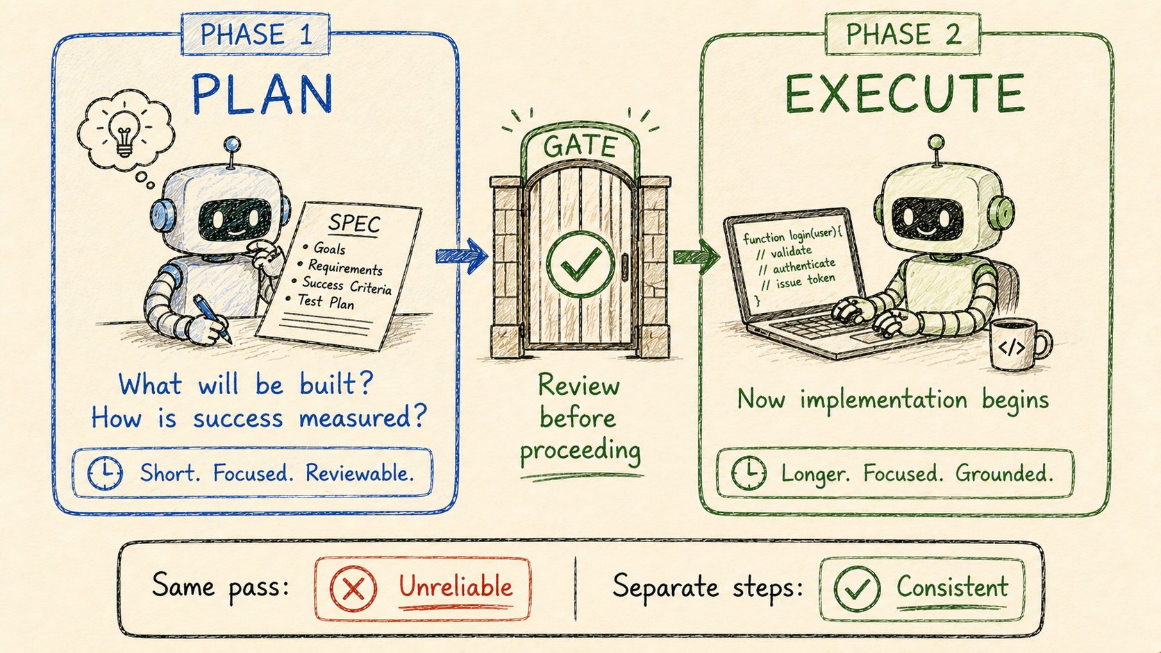 Hard gate giữa planning và implementation